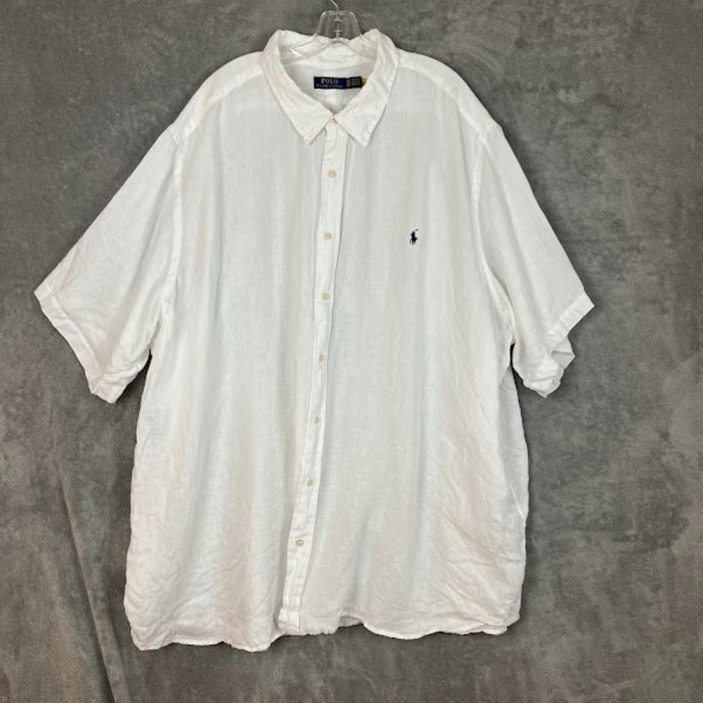 Polo Ralph Lauren 100% Linen Short Sleeve Button Down Shirt Mens 5XB White